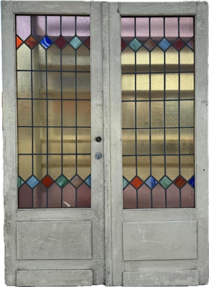 Set openslaande deuren met glas in lood 201x145cm., Antiek en Kunst, Curiosa en Brocante, Ophalen