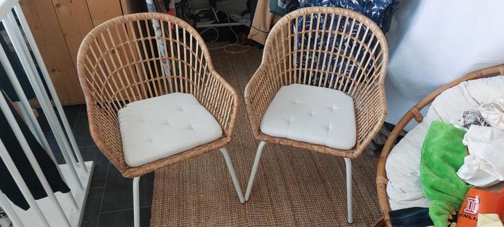 Ikea Rotan Eetkamerstoelen 2x, Huis en Inrichting, Stoelen, Gebruikt, Bruin, Ophalen