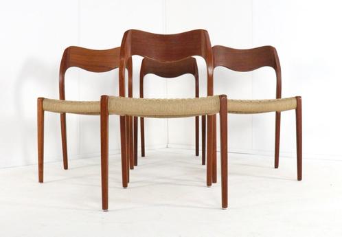 Set 4 Niels O Möller stoelen model 71 vintage papercord, Huis en Inrichting, Stoelen, Gebruikt, Vier, Hout, Bruin, Ophalen of Verzenden