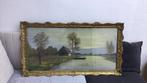 Landschap schilderij,antiek ornamenten lijst, 110x59 cm, Antiek en Kunst, Ophalen