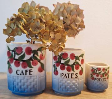Oude franse voorraadpotten - Café, Pâtes en Poivre. beschikbaar voor biedingen