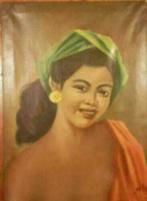 Olieverf indonesie Bali Hasim (1921-1982), `Balinese vrouw`, Antiek en Kunst, Kunst | Schilderijen | Klassiek, Ophalen