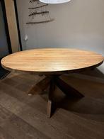 Ronde massief teak houten tafel op houten kruispoot 150cm, Ophalen, 100 tot 150 cm, Rond, Zo goed als nieuw