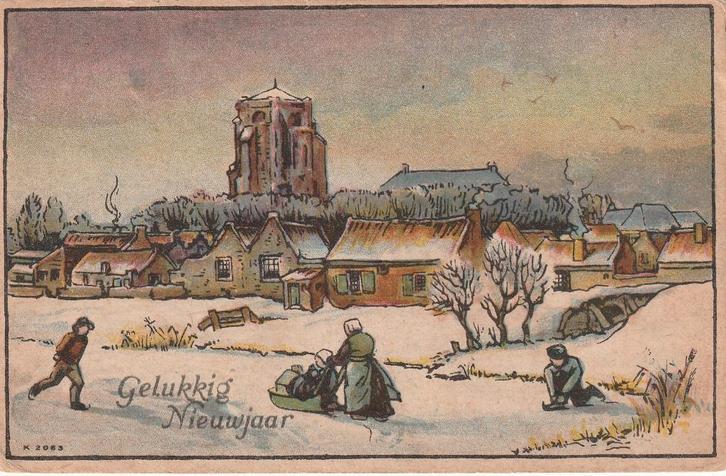 KERST DORP SCHAATSEN UIT 1946 ZEER MOOIE  DIKKE KAART KJ766, Verzamelen, Ansichtkaarten | Themakaarten, Gelopen, 1940 tot 1960