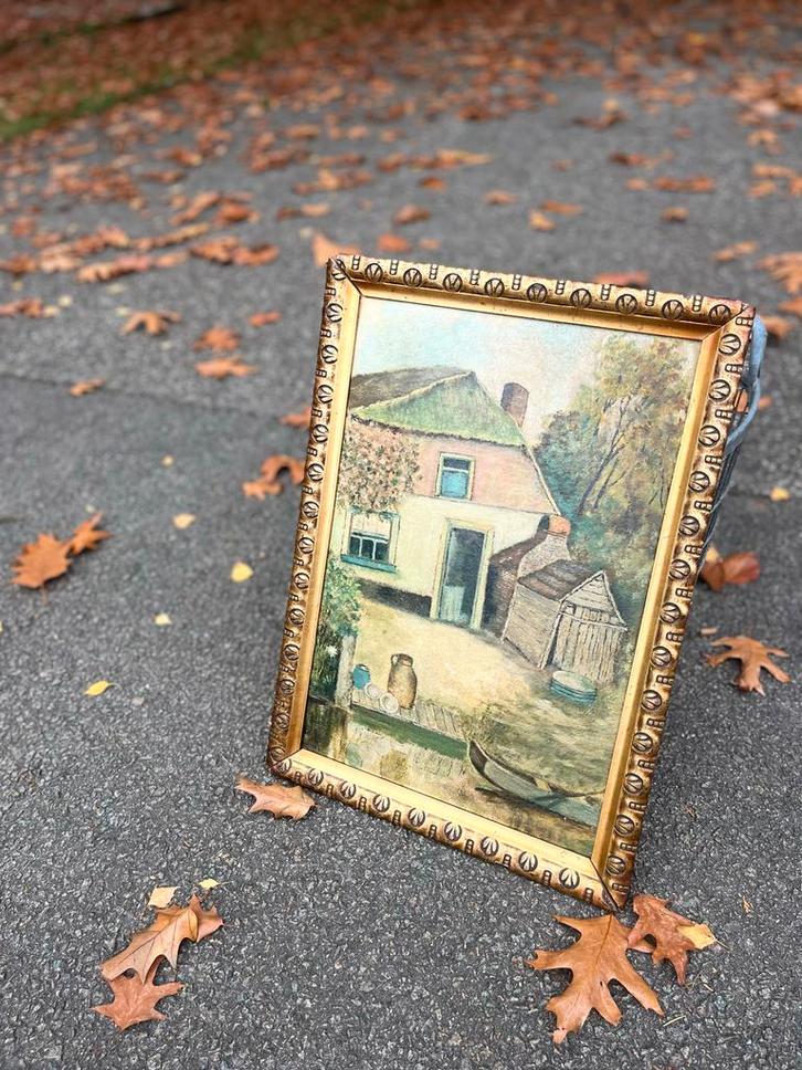 Oude Schilderij met Gouden Lijst, Antiek en Kunst, Kunst | Schilderijen | Klassiek, Ophalen of Verzenden