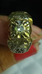 gouden herenring vrijmetselaar antiek diamant, Gebruikt, Ophalen of Verzenden, Dame, Goud