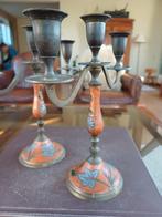 Brocante kandelaar cloisonne 2 x tuin veranda 3 arms, Ophalen of Verzenden