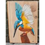 Schilderij ijsvogel op hout voor huis of tuin, Tuin en Terras, Ophalen of Verzenden