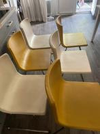 Leren eetkamerstoelen gele en witte met stalen poten, Huis en Inrichting, Stoelen, Ophalen of Verzenden, Gebruikt, Wit, Leer