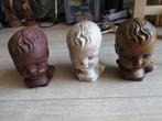 3 oud brocan vintage baby hoofden in goede staat, Antiek en Kunst, Ophalen of Verzenden