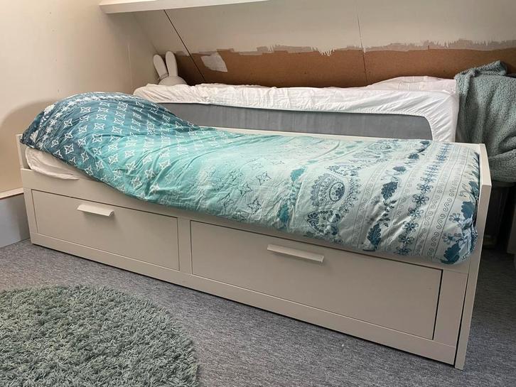 Brimnes bedbank Ikea + matrassen + dekbed, Kinderen en Baby's, Kinderkamer | Bedden, Gebruikt, 180 cm of meer, 85 tot 100 cm, Ophalen