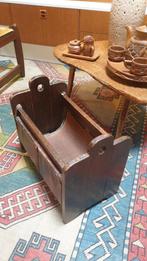 Vintage brutalist lectuurmand hout met leer, jaren '70, Ophalen of Verzenden