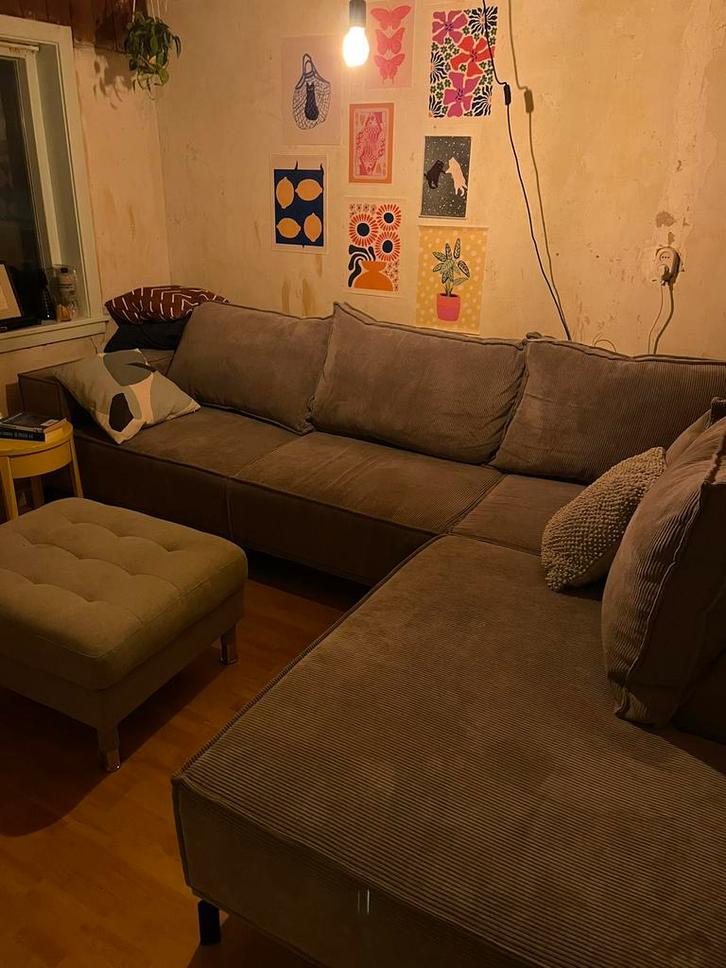 Bank Loods5 ribstof, Huis en Inrichting, Banken | Bankstellen, Gebruikt, Hoekbank, Vierpersoons of meer, 300 cm of meer, 100 tot 125 cm