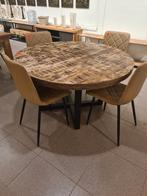 Nieuwe eettafel rond 130cm mangohout blokpoot €295, Ophalen, ., Nieuw, .