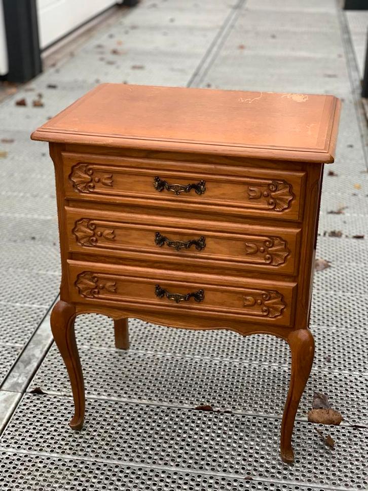 Vintage Houten ladekastje uit Frankrijk, Huis en Inrichting, Kasten | Dressoirs, Gebruikt, Minder dan 50 cm, Minder dan 25 cm