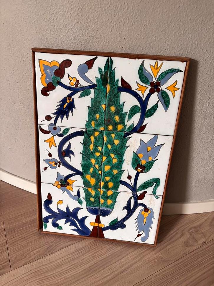 Vintage Tegeltableau met Bloemmotief, Antiek en Kunst, Antiek | Wandborden en Tegels, Ophalen of Verzenden