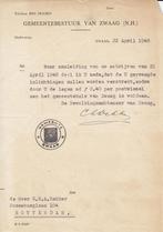 Brief gemeentebestuur van Zwaag 1948 met gemeente stempel, Ophalen of Verzenden, Brief