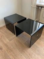 Design Zwarte gehard glazen Bijzettafel 2 stuks, Huis en Inrichting, Tafels | Bijzettafels, Ophalen, Minder dan 45 cm, Vierkant