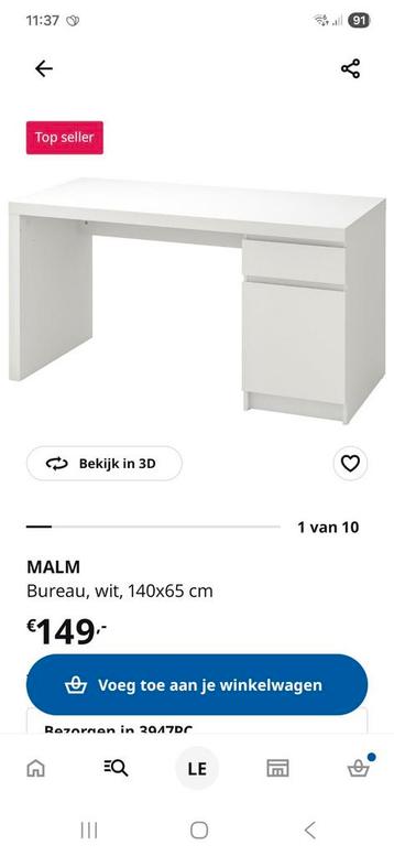 Ikea Malm bureau met lade en kastje - afbeelding 3