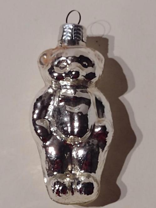 oude zilveren beer kerstbal H 8,5 cm, Diversen, Kerst, Gebruikt, Ophalen