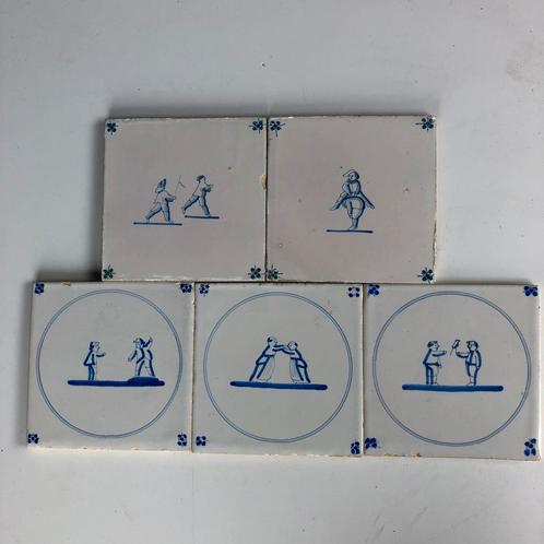 5 antieke wandtegels kinderspelen 13x13 vm, Antiek en Kunst, Antiek | Wandborden en Tegels, Ophalen of Verzenden