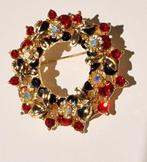 Vintage Gouden Broche met Rode en Zwarte Accenten, Sieraden, Tassen en Uiterlijk, Broches, 4 tot 7 cm, Gebruikt, Ophalen of Verzenden
