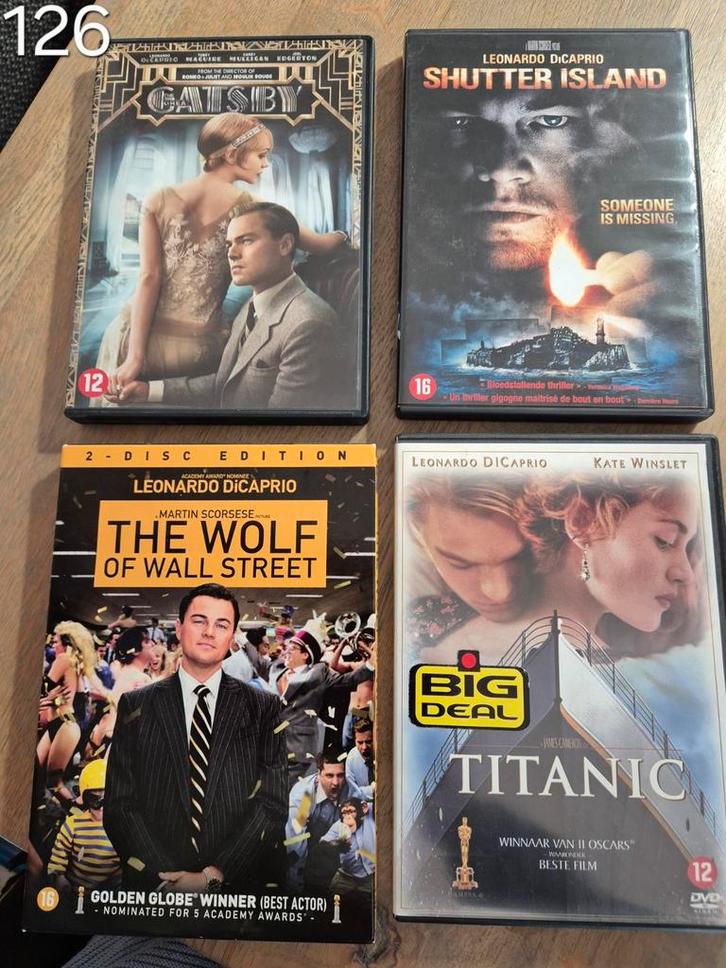 4 dvd's Leonardo DiCaprio. Titanic, Wolf of Wall street, Cd's en Dvd's, Dvd's | Avontuur, Zo goed als nieuw, Vanaf 16 jaar, Ophalen of Verzenden