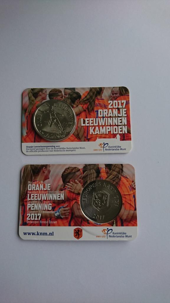 Oranje Leeuwinnen Penning 2017 in Coincard, Postzegels en Munten, Penningen en Medailles, Overige materialen, Nederland, Verzenden