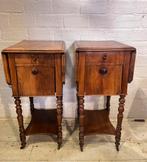 Antieke set nachtkastjes met uitklapbare hangoren, Minder dan 45 cm, Ophalen of Verzenden, Alphen aan den Rijn, 70 cm of meer
