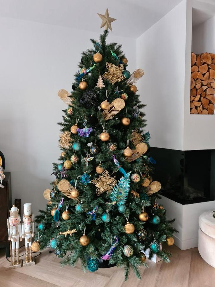 Intratuin set kerstballen/ornamenten pauwen goud paars blauw, Diversen, Kerst, Zo goed als nieuw, Ophalen