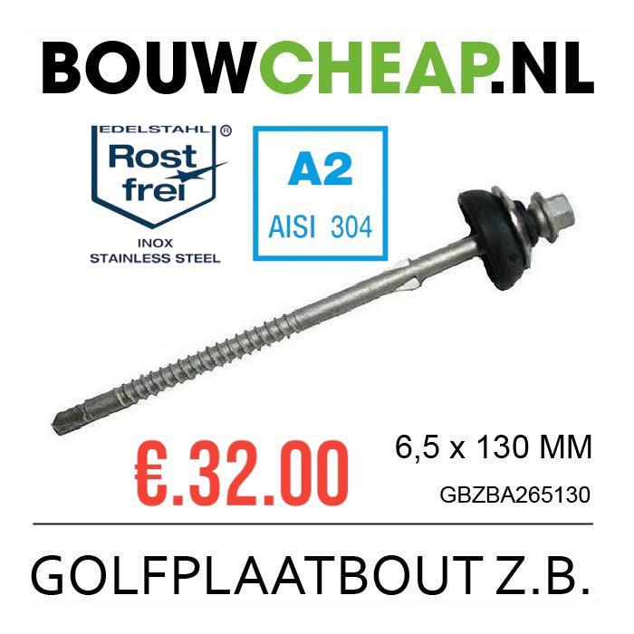 Golfplaatbouten zelfborend rvs 130mm., Doe-het-zelf en Verbouw, IJzerwaren en Bevestigingsmiddelen, Nieuw, Rvs, Ophalen of Verzenden