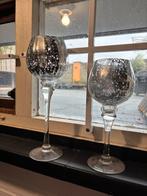 2x chique zilveren waxine licht houder op poot, Ophalen of Verzenden, Zo goed als nieuw, Glas, Minder dan 50 cm