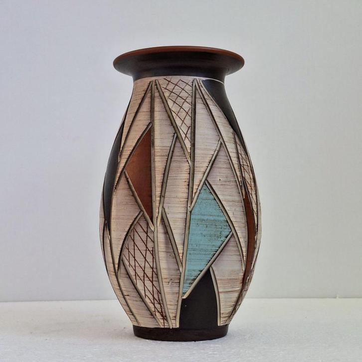Vintage Vaas Sgrafitto sawa van Ritz keramiek jaren '60, Huis en Inrichting, Woonaccessoires | Vazen, Zo goed als nieuw, Overige kleuren