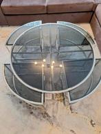Ronde salontafel met uitschuifbare tafels – RVS & glas, Ophalen, 50 tot 100 cm, Rond, Minder dan 50 cm