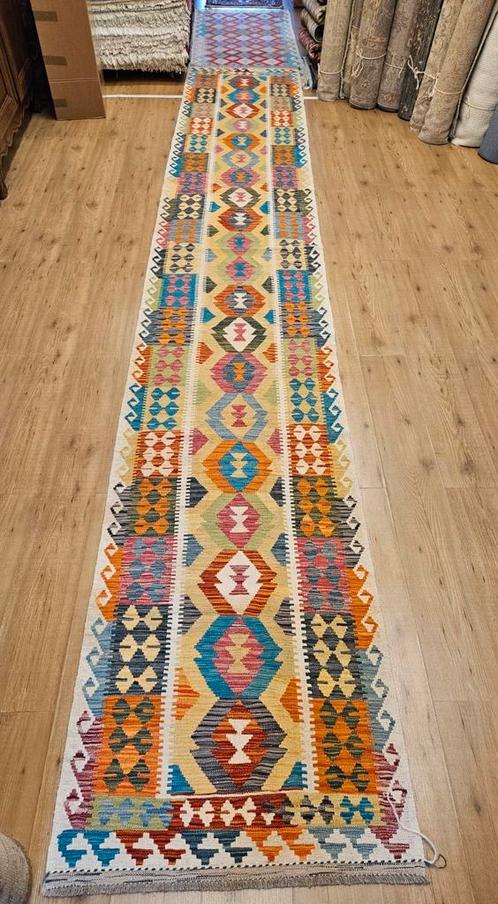 IHandgeweven oosterse wollen kelim loper 510x84, Huis en Inrichting, Stoffering | Tapijten en Kleden, Nieuw, 50 tot 100 cm, 200 cm of meer