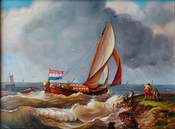 Historische zeilboot langs de kust-Alfonso Moreno(1947-) beschikbaar voor biedingen