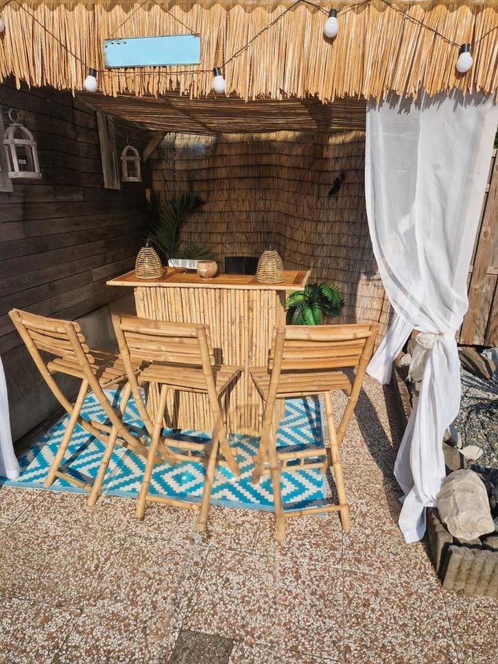 Tiki Bar met Krukken - Bamboe, Tuin en Terras, Tuinsets en Loungesets, Zo goed als nieuw, Ophalen
