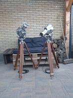 Set vintage Strand Electric theaterlampen op houten statief., Huis en Inrichting, Lampen | Vloerlampen, Ophalen, Gebruikt