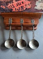 3 Antieke tinnen Bruids lepels met Man Vrouw & Ooievaar, Ophalen of Verzenden