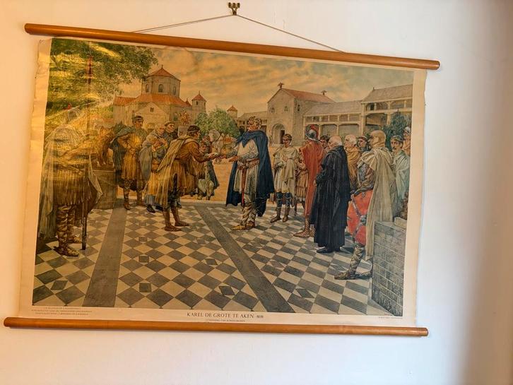 Oude Schoolplaat Karel de Grote, Antiek en Kunst, Antiek | Schoolplaten, Geschiedenis, Ophalen