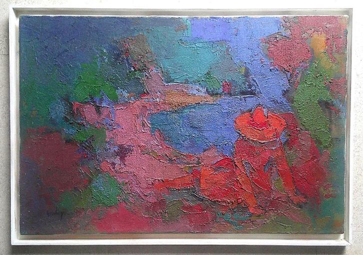 Zonnebaden aan het strand  - Geert Geerlings 1919-1989, Antiek en Kunst, Kunst | Schilderijen | Klassiek, Ophalen of Verzenden