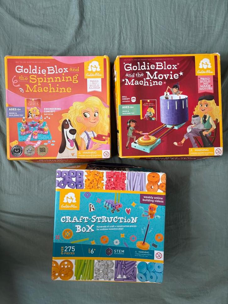3x Goldie Blox Sets: Spinning, Movie & Craft-struction, Kinderen en Baby's, Speelgoed | Duplo en Lego, Zo goed als nieuw, Complete set