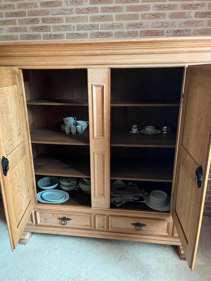Houten geloogd blank eiken kast met deuren en lades, Huis en Inrichting, Kasten | Dressoirs, Zo goed als nieuw, 150 tot 200 cm