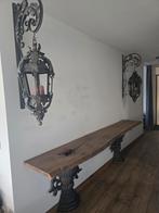 Unieke wandtafel met smeedijzeren onderstel, Ophalen of Verzenden