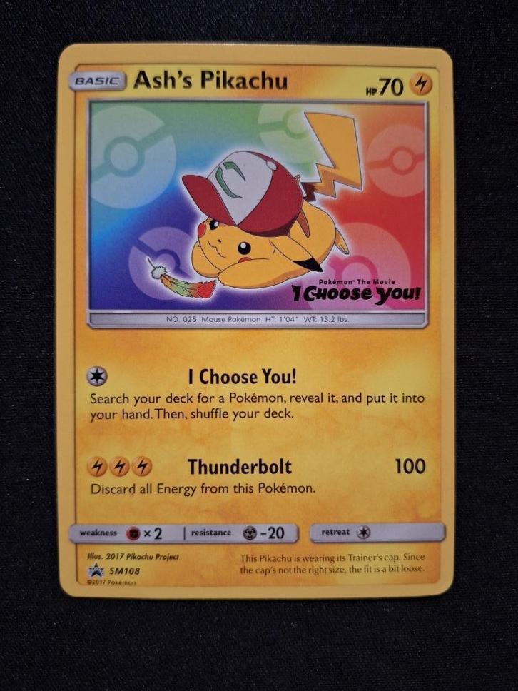 Ash's Pikachu SM108 Promo, Hobby en Vrije tijd, Verzamelkaartspellen | Pokémon, Gebruikt, Losse kaart, Verzenden