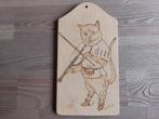 Mooie Vintage Houten Wand Decoratie Kat Poes met een Viool, Verzenden