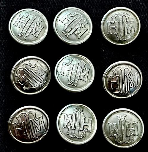 9 Zilveren Haagse Tram Uniformknopen Antiek HM/WH, Antiek en Kunst, Antiek | Overige Antiek, Verzenden