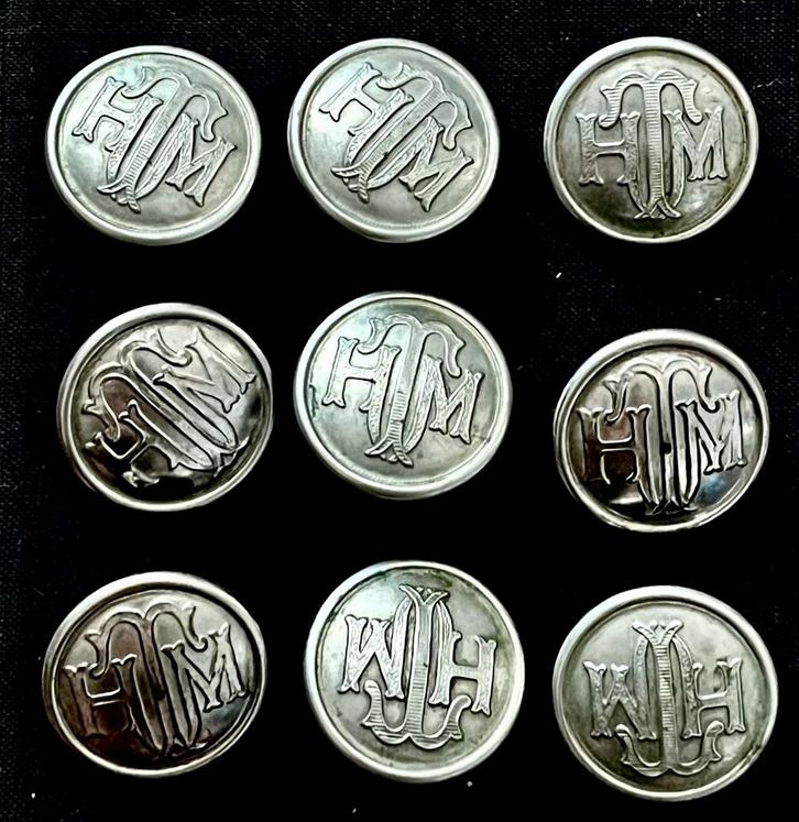 9 Zilveren Haagse Tram Uniformknopen Antiek HM/WH, Antiek en Kunst, Antiek | Overige Antiek, Verzenden