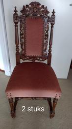 Antieke oud roze Mechelse Eetkamerstoelen - Set van 2, Huis en Inrichting, Hout, Gebruikt, Twee, Bruin