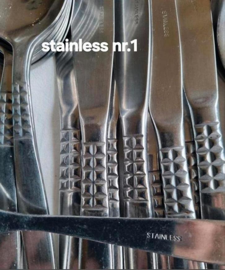 Bestek Stainless steentjes blokjes in de handvatten, Huis en Inrichting, Keuken | Bestek, Gebruikt, Rvs of Chroom, Ophalen of Verzenden